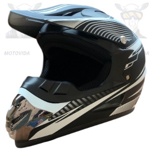 Casco cross unico negro matte blanco