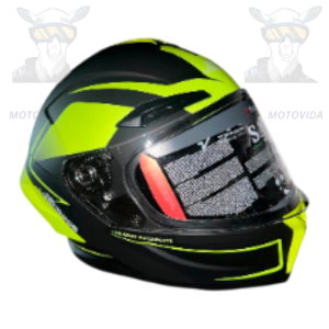 Casco redondo con colita negro con verde limon matte JH-803 Lobos vicera polarizado Talla XL