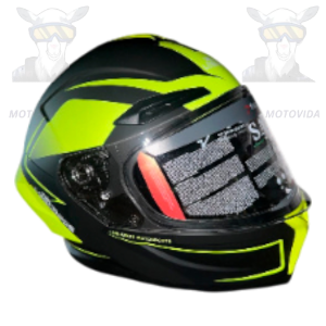Casco redondo con colita negro con verde limon matte JH-803 Lobos vicera polarizado Talla L 