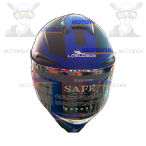 Casco redondo con colita negro con azul matte JH-803 Lobos vicera polarizado Talla XL