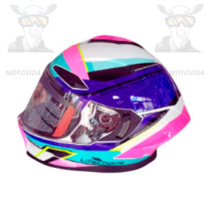 Casco redondo con colita  azul/rosado/blanco JH-803 Lobos vicera trasparente Talla L