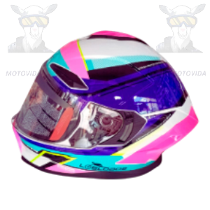 Casco redondo con colita  azul/rosado/blanco JH-803 Lobos vicera polarizado Talla L