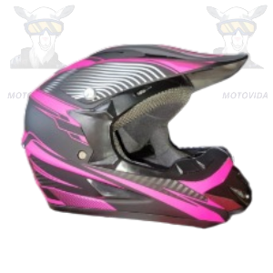 Casco cross unico negro matte con rosado