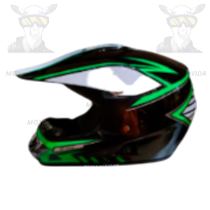 casco cross unico negro con verde y blanco