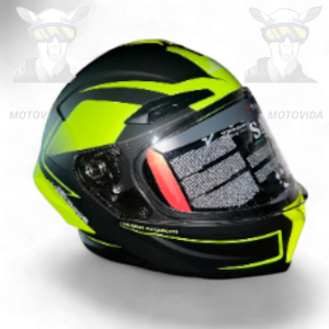 Casco redondo con colita negro con verde limon matte JH-803 Lobos vicera trasparente Talla XL