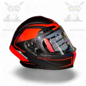 Casco redondo con colita negro con rojo matte JH-803 Lobos vicera trasparente Talla L