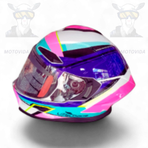 Casco redondo con colita  azul/rosado/blanco JH-803 Lobos vicera polarizado Talla XL