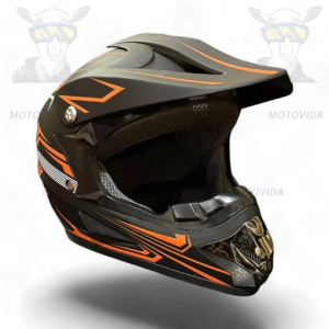 Casco cross unico negro matte con naranja